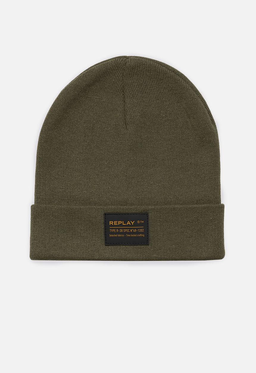 Replay - Cotton beanie with turn-up - military green