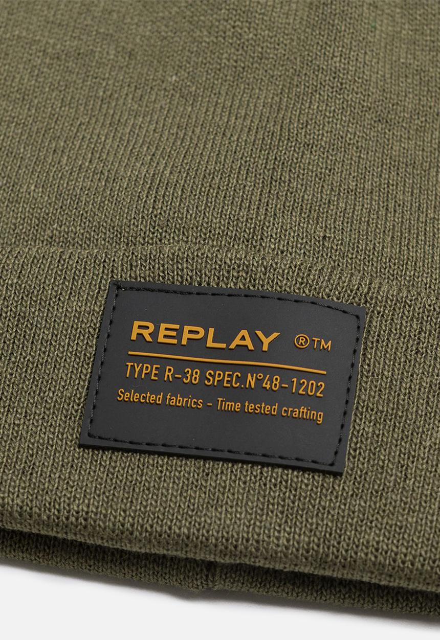 Replay - Cotton beanie with turn-up - military green