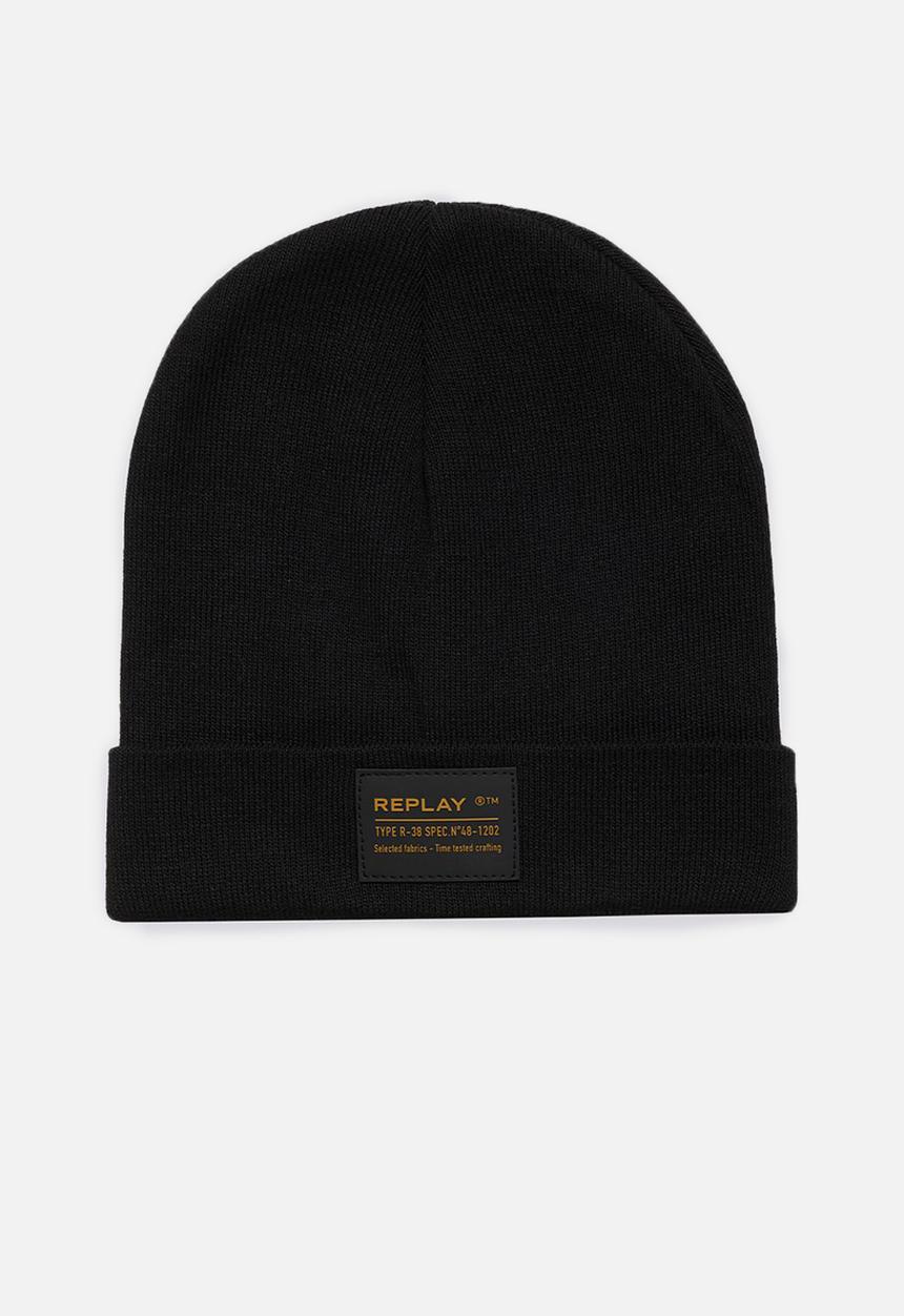 Replay - Cotton beanie with turn-up - black