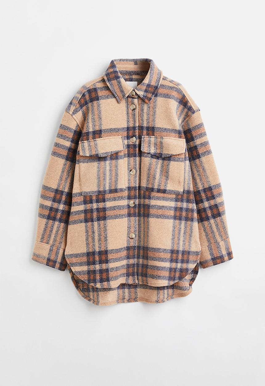 H&M - Oversized shacket - beige/checked