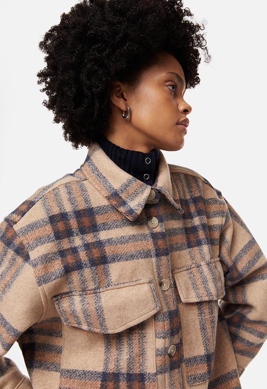 H&M - Oversized shacket - beige/checked