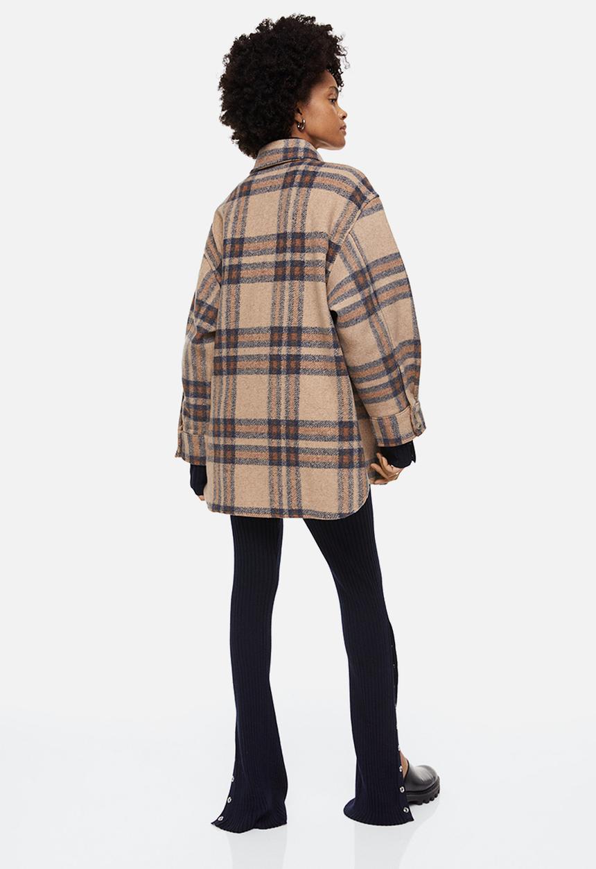 H&M - Oversized shacket - beige/checked