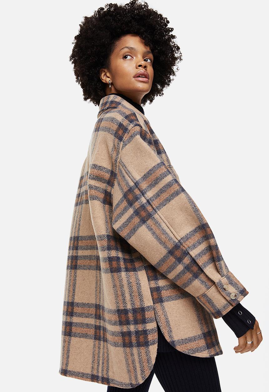 H&M - Oversized shacket - beige/checked