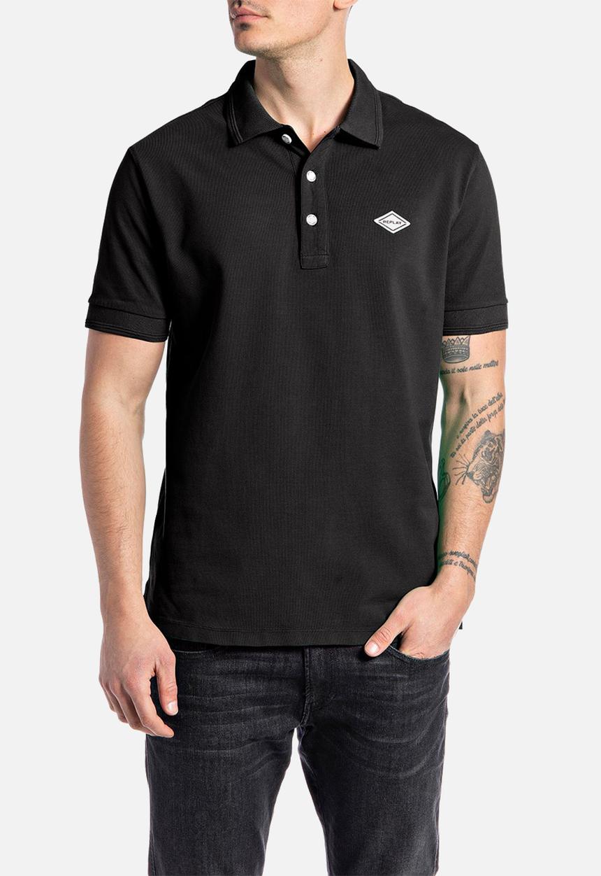 Replay - Piqué polo shirt with print - nearly black