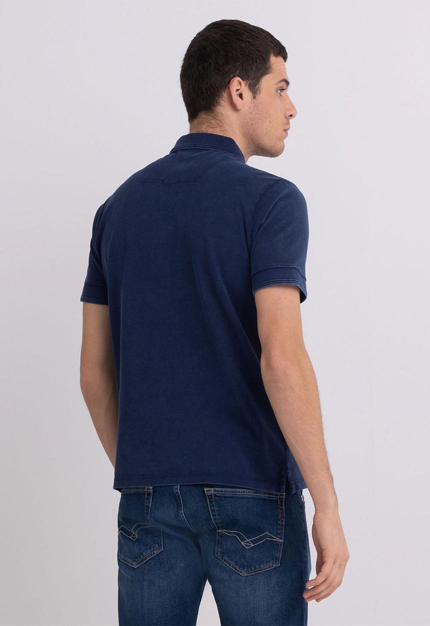 Replay - Piqué polo shirt with print - navy blue