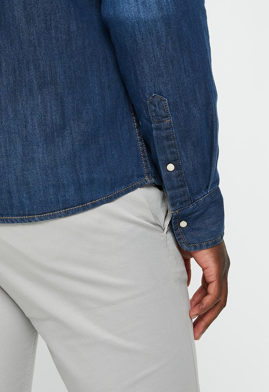 POLO - Men pjc long sleeve denim shirt - indigo