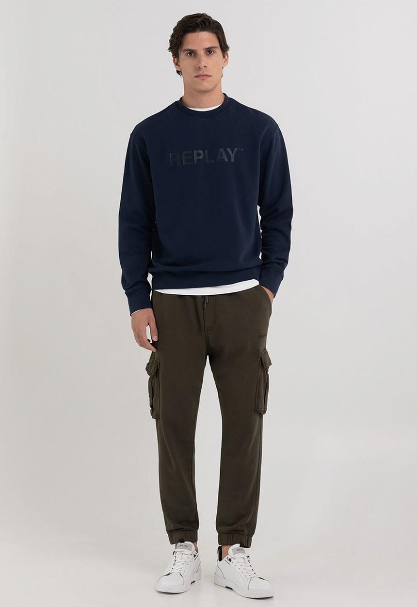 Replay - Organic cotton sweatshirt with print - blue