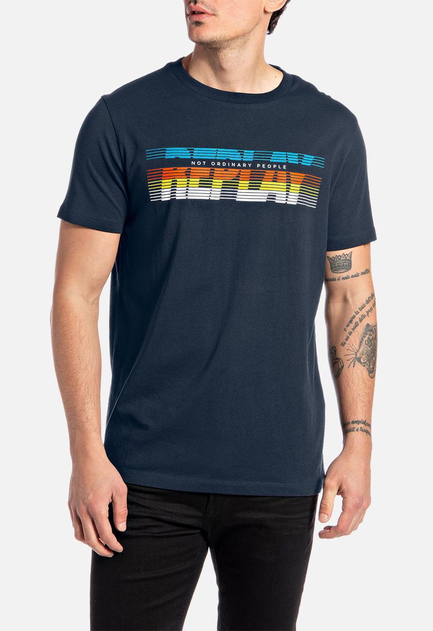 Replay - Jersey t-shirt with optical print - blue