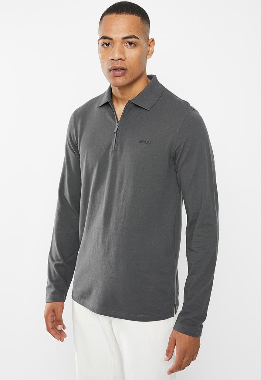 urban° - Mens urban core long sleeve golfer - charcoal