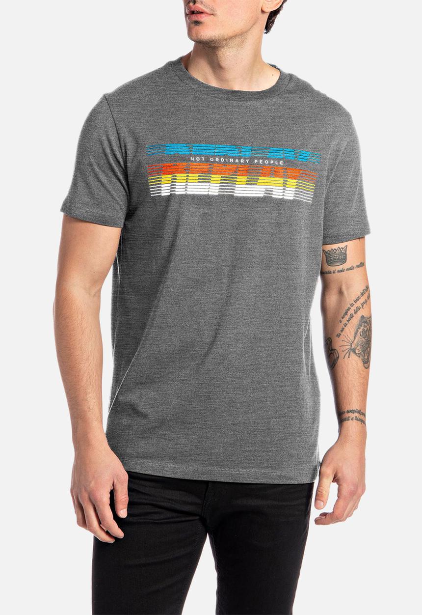 Replay - Jersey t-shirt with optical print - grey melange