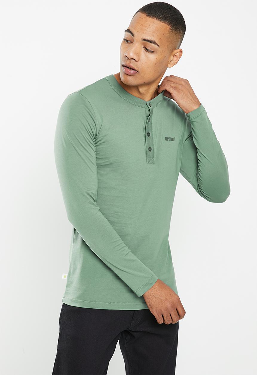 urban° - Mens urban core long sleeve tee henley - dark forest