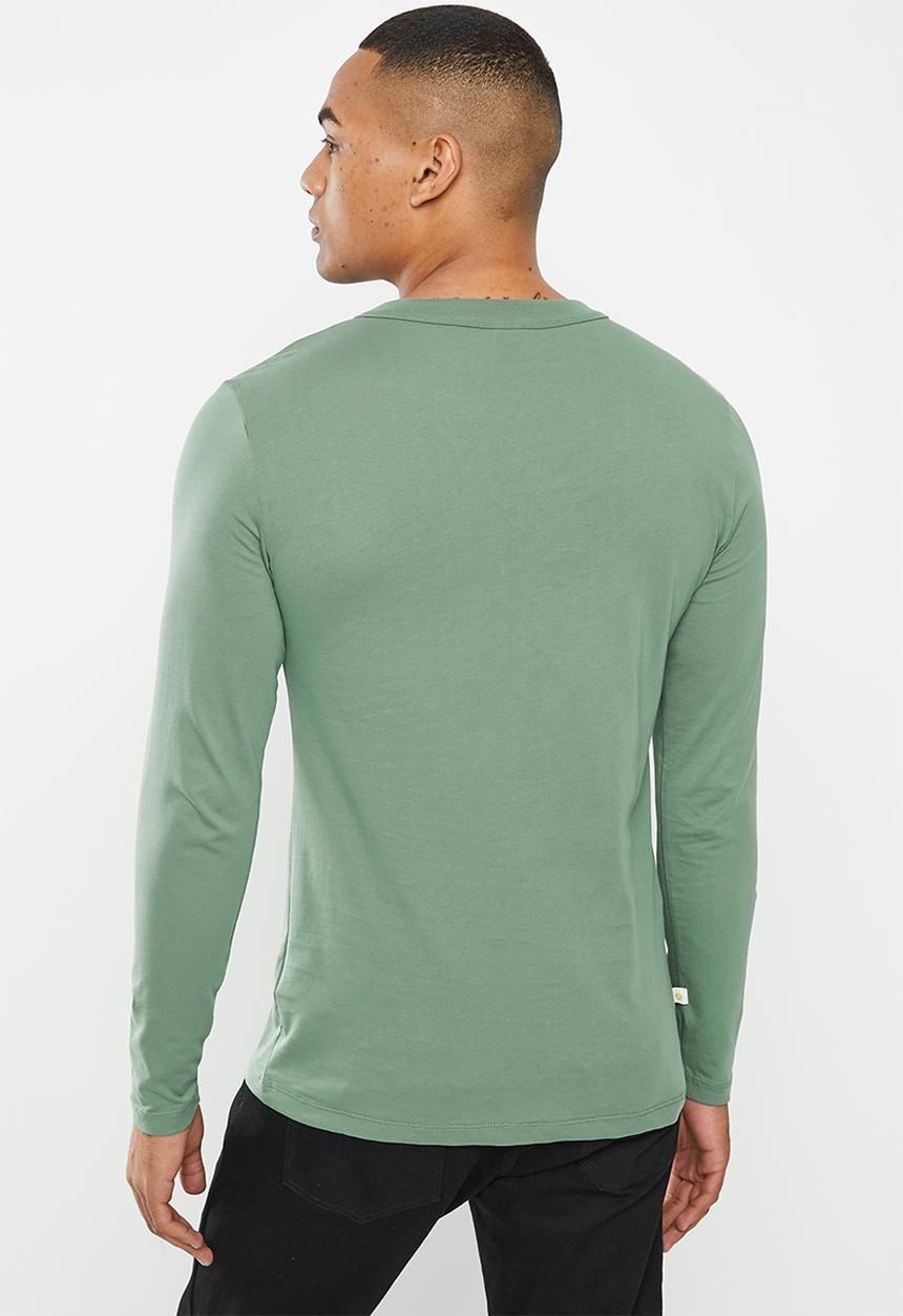 urban° - Mens urban core long sleeve tee henley - dark forest