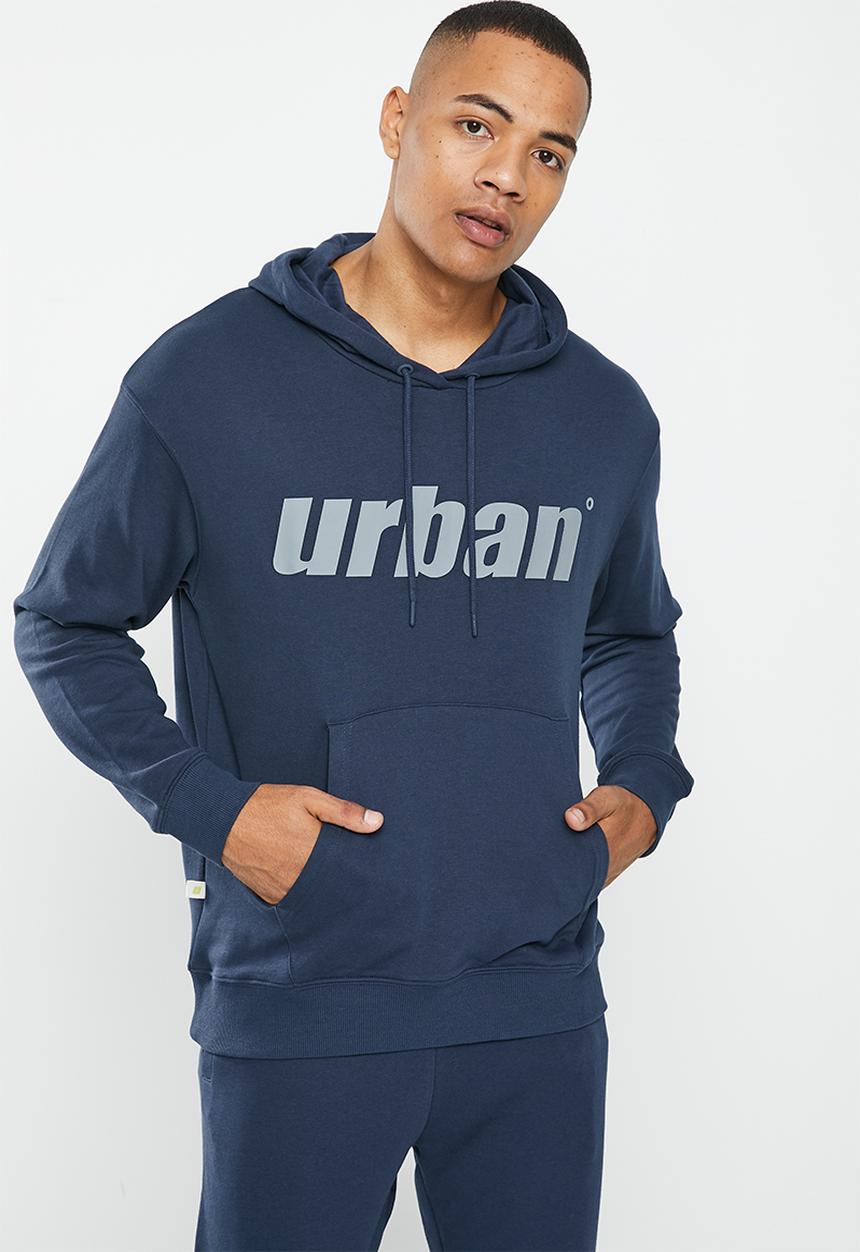 urban° - Mens urban core fleece sweat pull over hoodie - navy