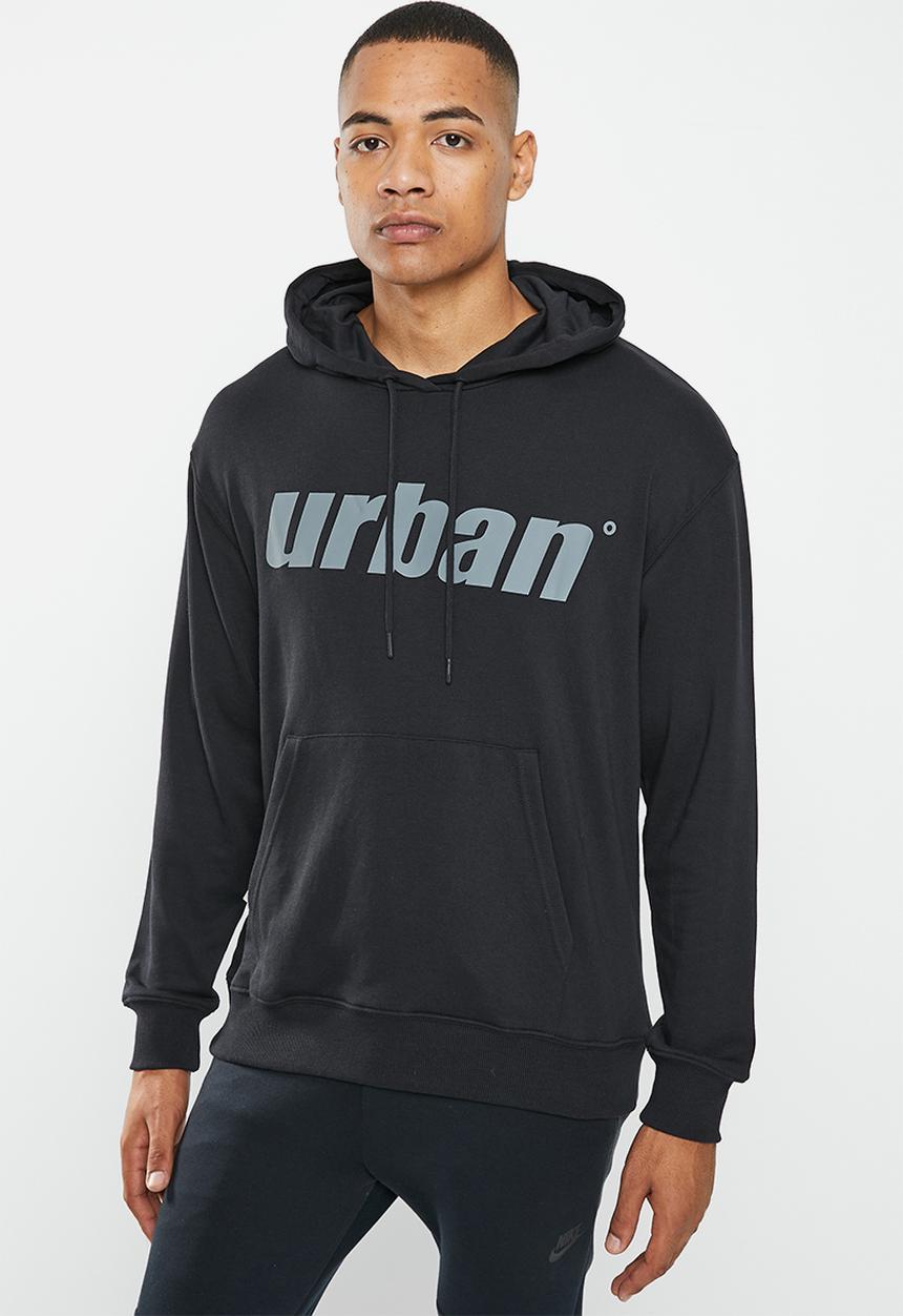 urban° - Mens urban core fleece sweat pull over hoodie - black