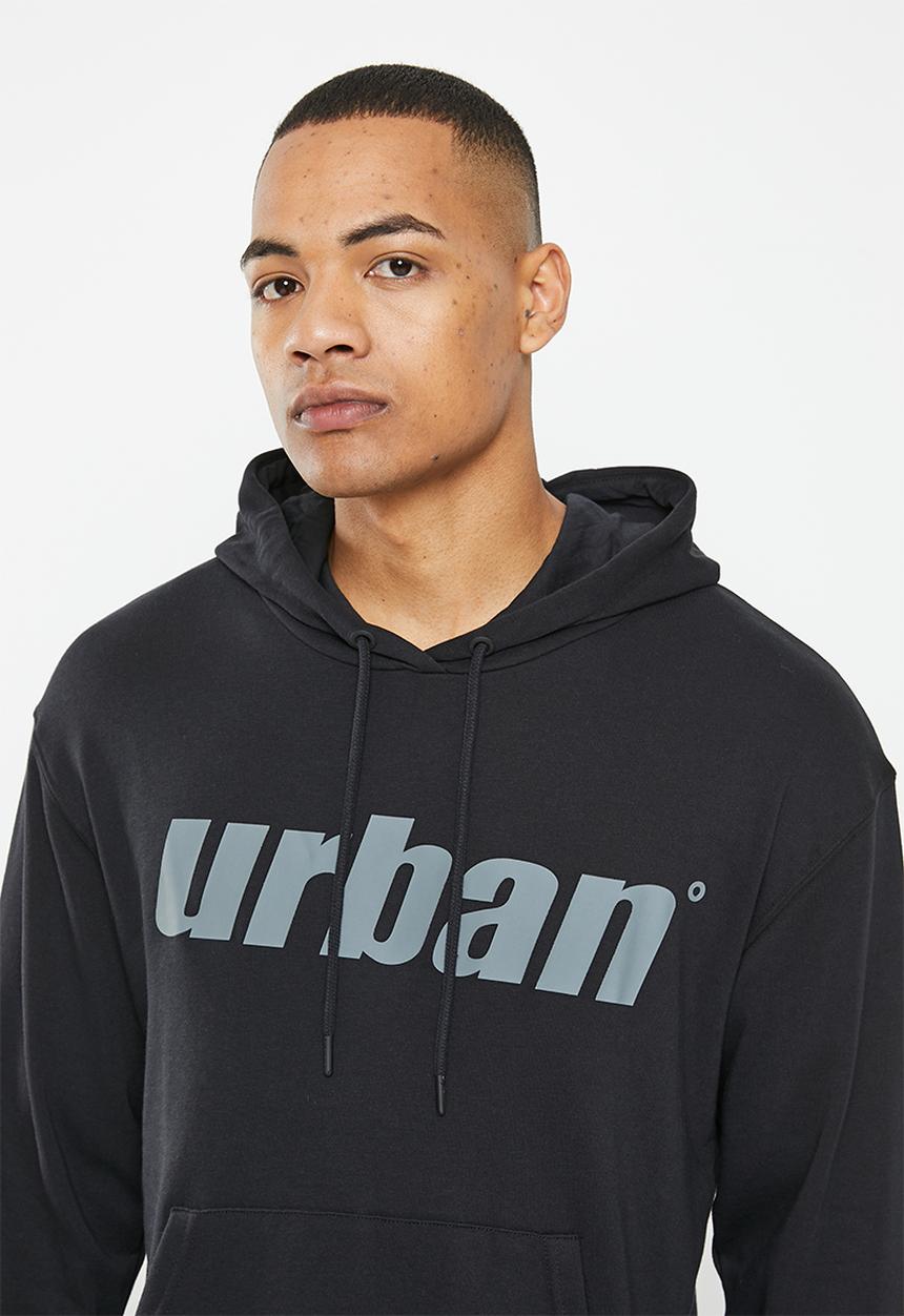 urban° - Mens urban core fleece sweat pull over hoodie - black