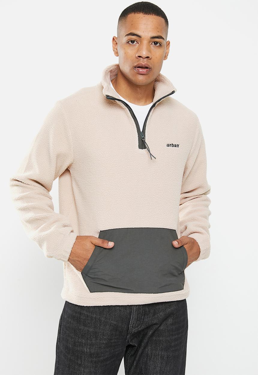urban° - Mens urban quarter zip polar fleece sweater pull over - silver