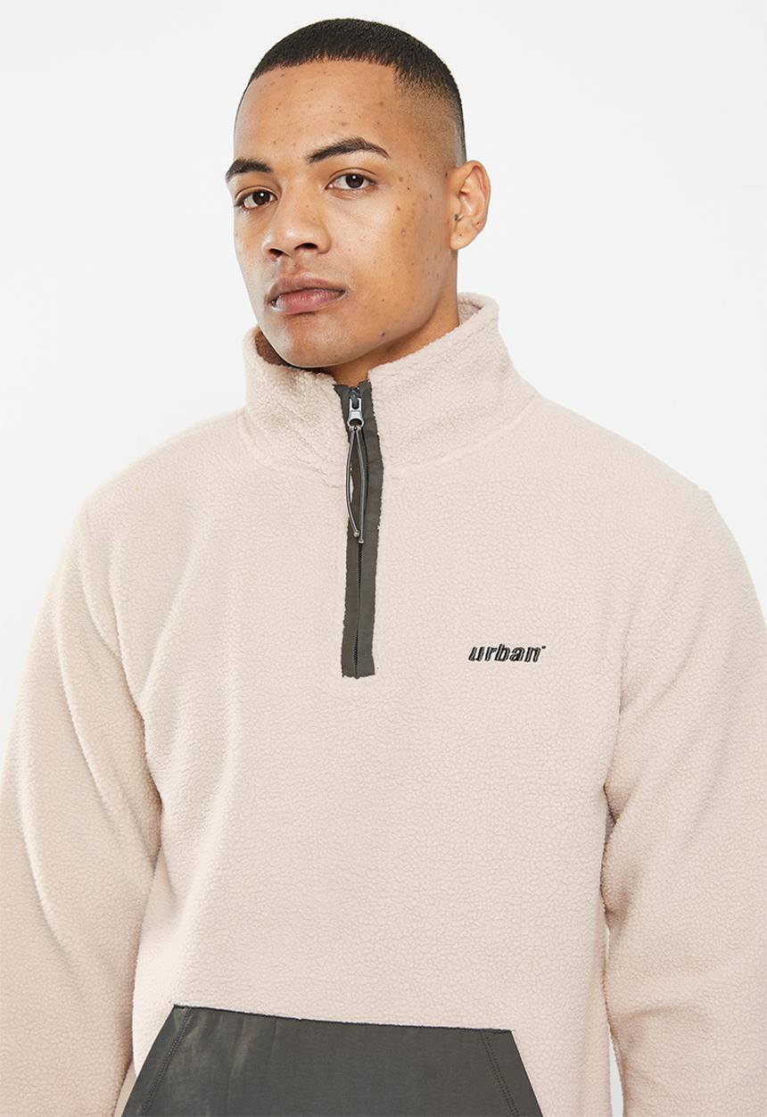 urban° - Mens urban quarter zip polar fleece sweater pull over - silver
