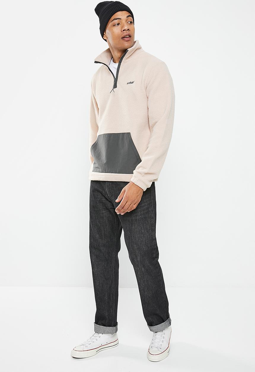 urban° - Mens urban quarter zip polar fleece sweater pull over - silver