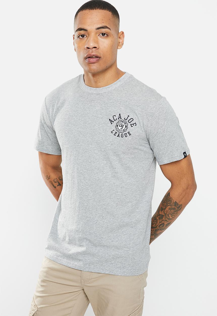 Aca Joe - Mens embroidered crew tee short sleeve - grey melange