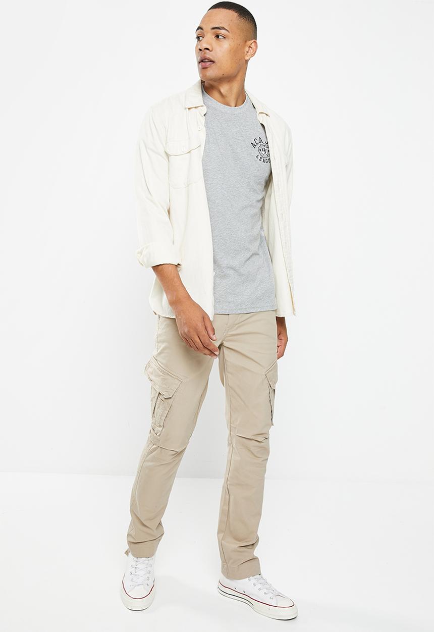 Aca Joe - Mens embroidered crew tee short sleeve - grey melange