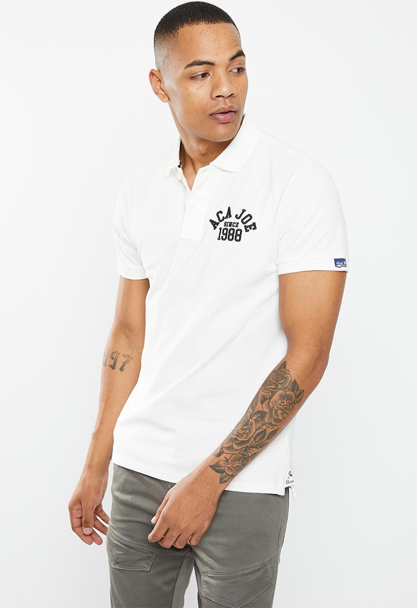 Aca Joe - Mens aca joe big embroidered golfer - white