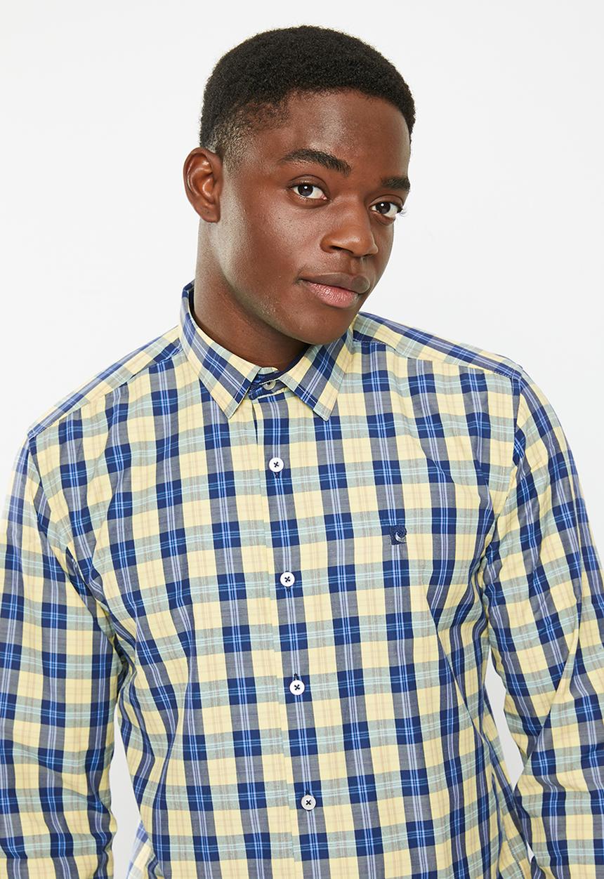 Pierre Cardin - Pc176  checked formal shirt - stone 