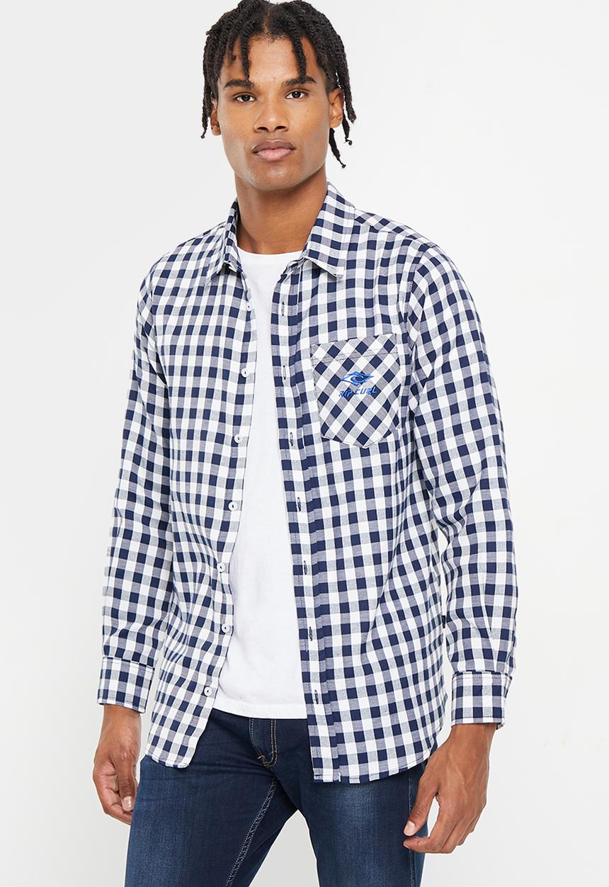 Rip Curl - Check mate woven long sleeve shirt - white & navy