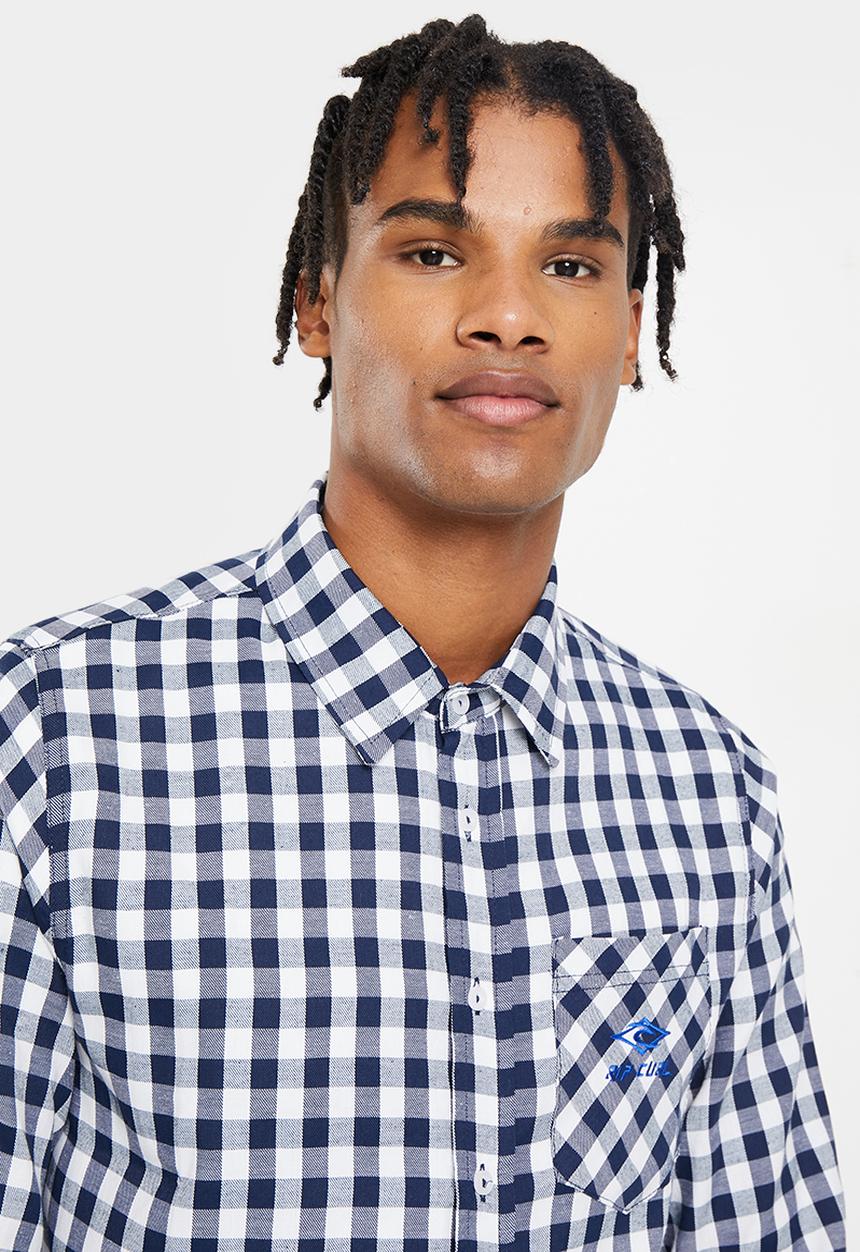 Rip Curl - Check mate woven long sleeve shirt - white & navy