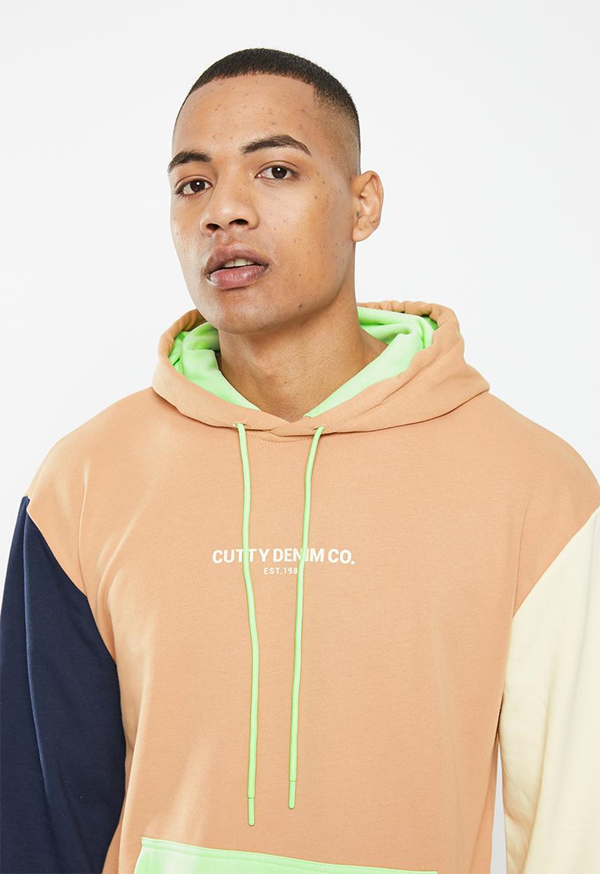 Cutty - Luca hooded block  sweatshirt - taupe