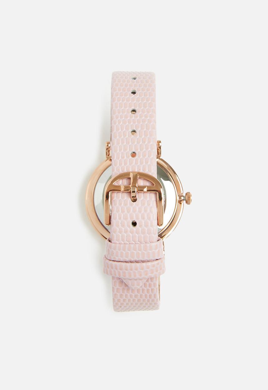 Ted Baker - Sst rose-gold case pink sunray dial with crystals at quarters bangle bracelet