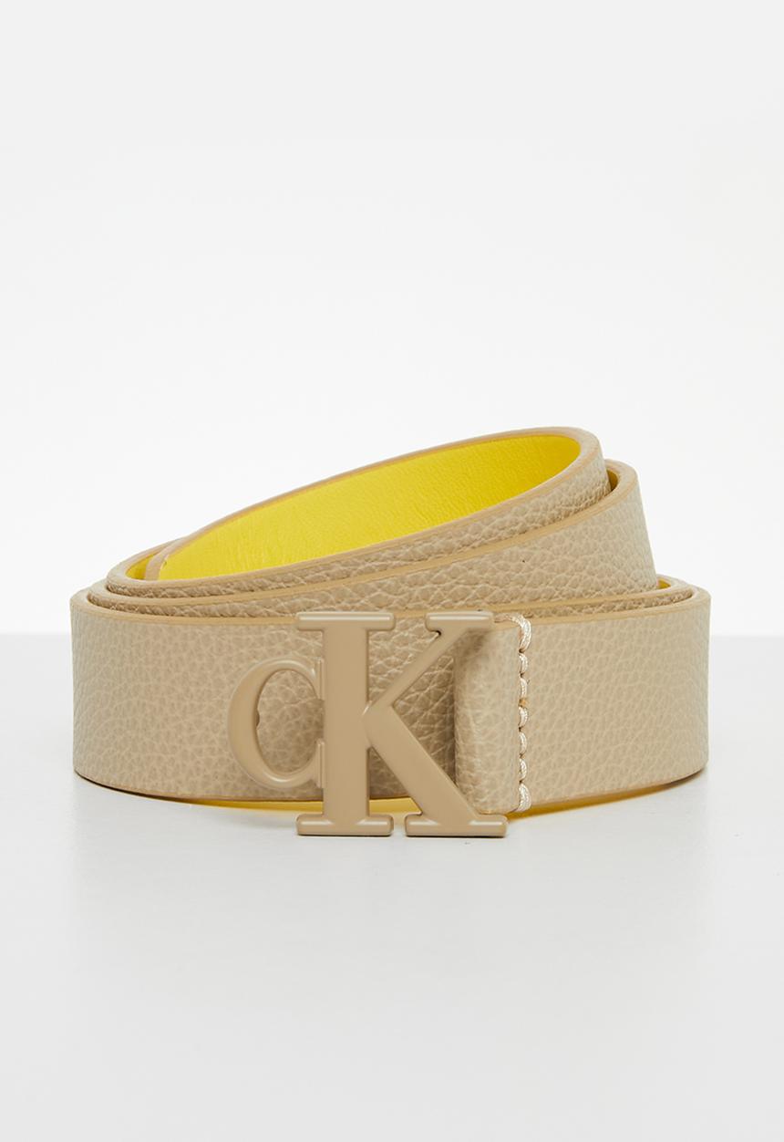 Calvin Klein - Mono hardware leather belt 25mm - travertine