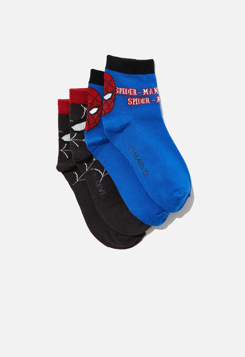 Cotton On - 2 Pack lcn mid crew sock - lcn mar blue punch/spider-man web