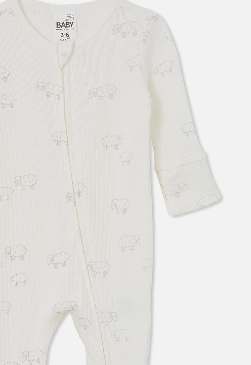 Cotton On - Organic newborn zip through romper - milk/sheepies