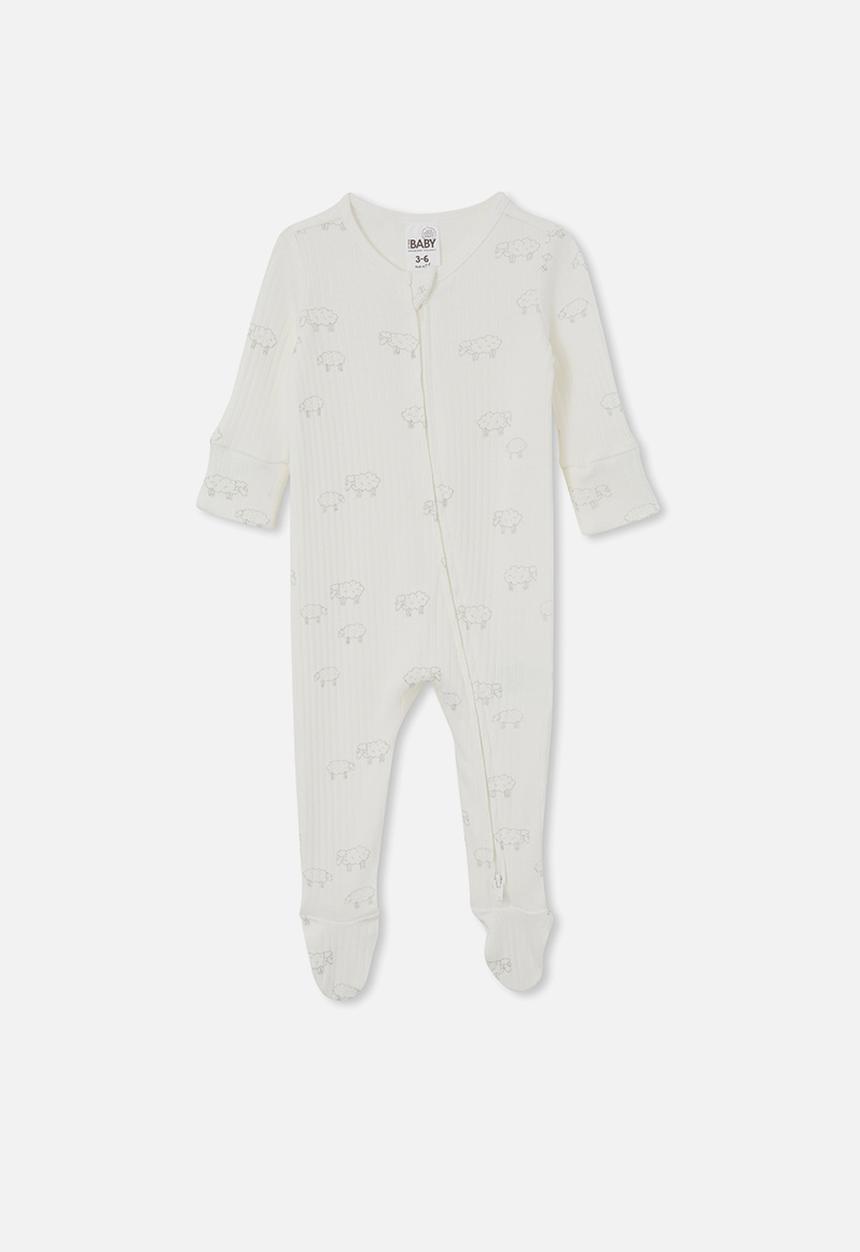 Cotton On - Organic newborn zip through romper - milk/sheepies