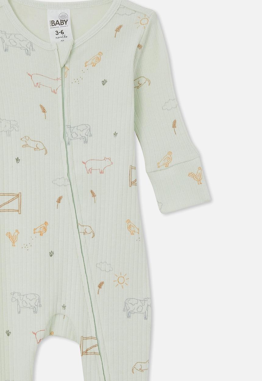 Cotton On - Organic newborn zip through romper - clearly aqua/farmlife