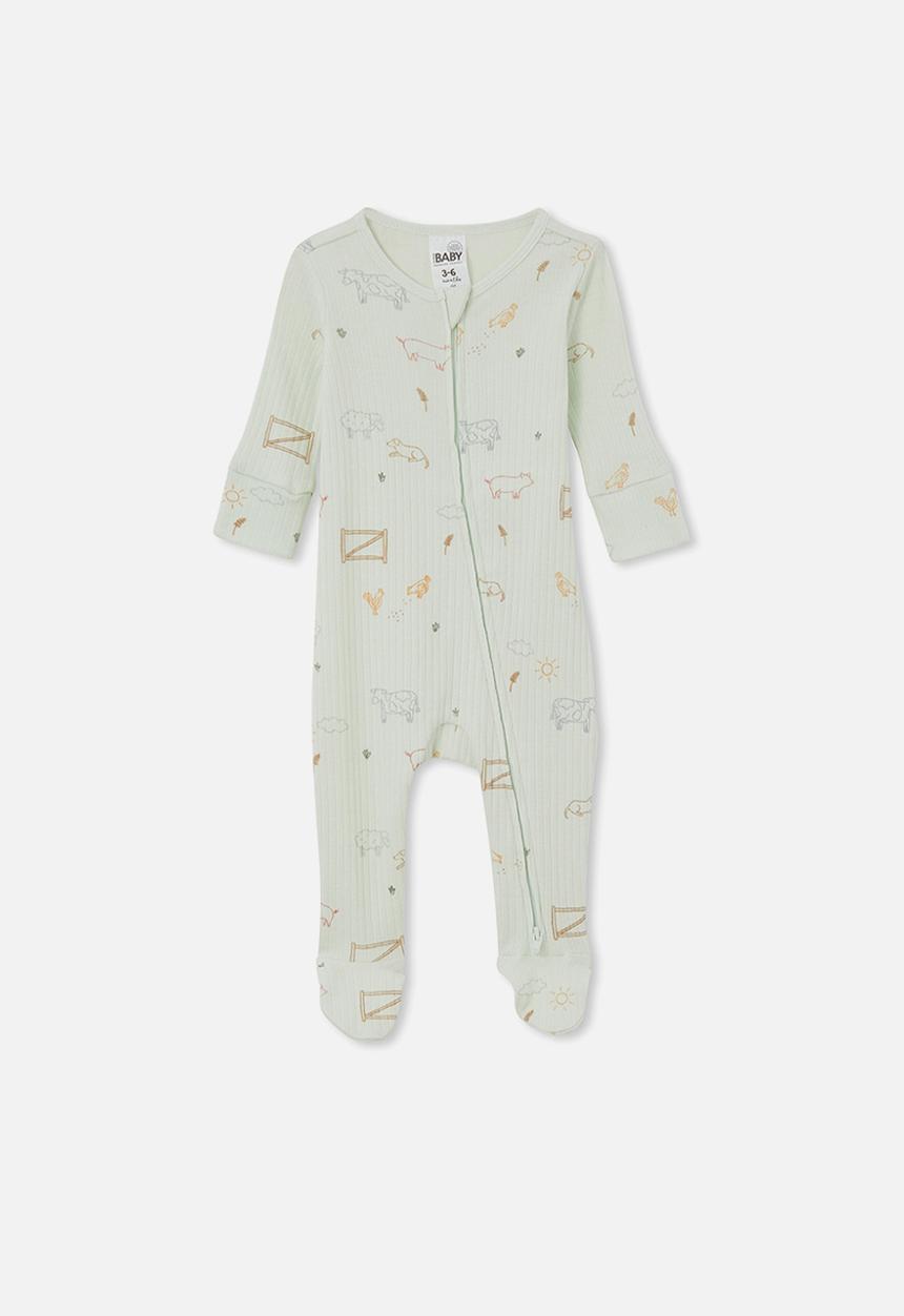 Cotton On - Organic newborn zip through romper - clearly aqua/farmlife