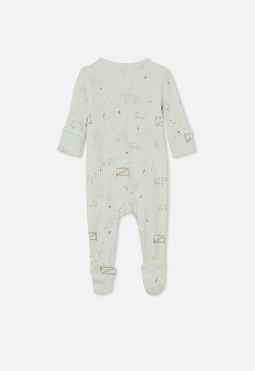 Cotton On - Organic newborn zip through romper - clearly aqua/farmlife