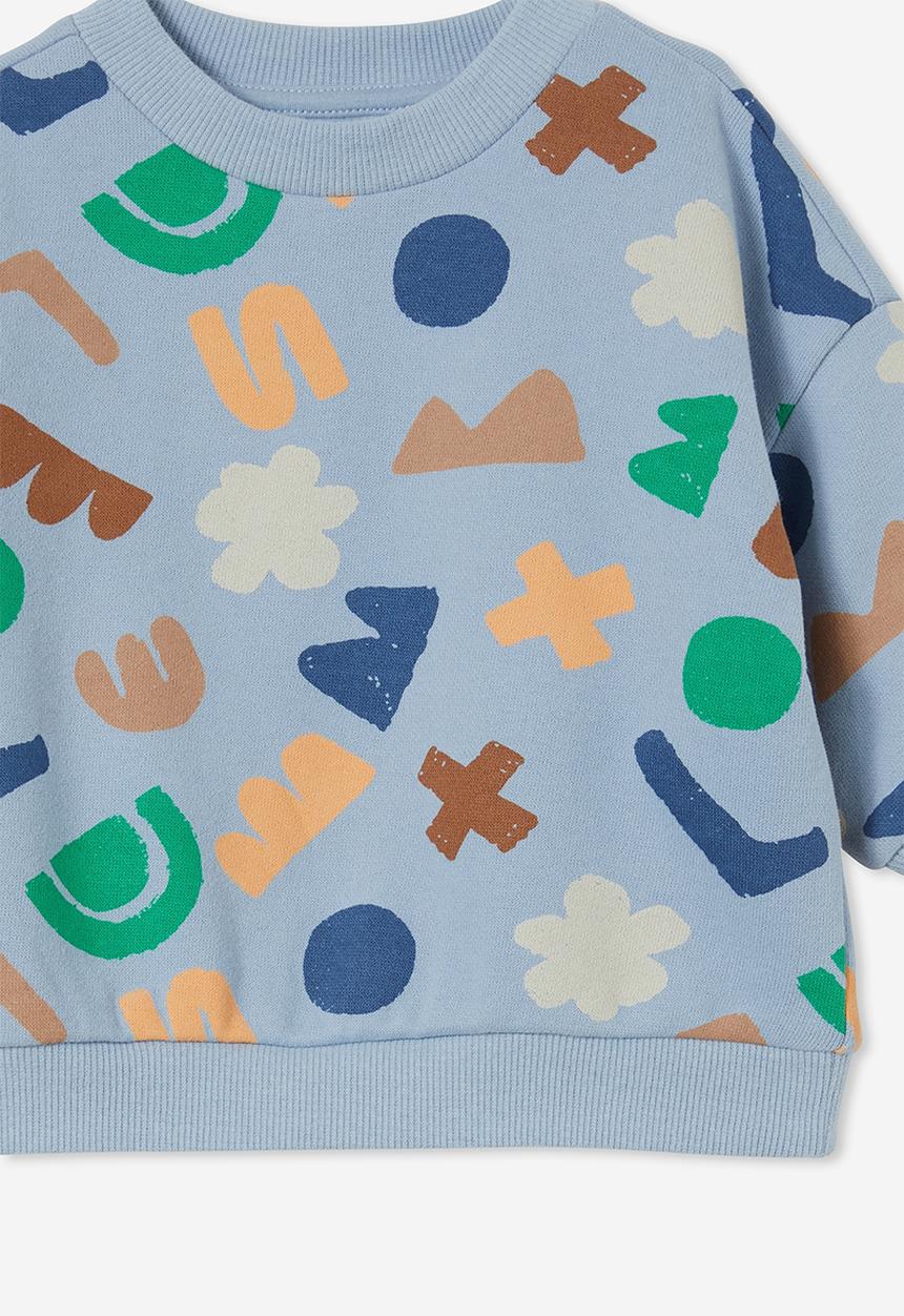 Cotton On - Dusty drop shoulder sweater - dusty blue/multi cut me out