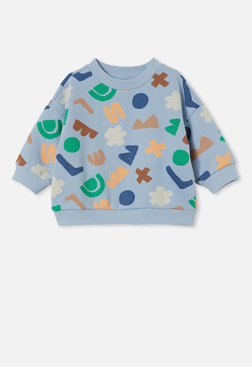 Cotton On - Dusty drop shoulder sweater - dusty blue/multi cut me out