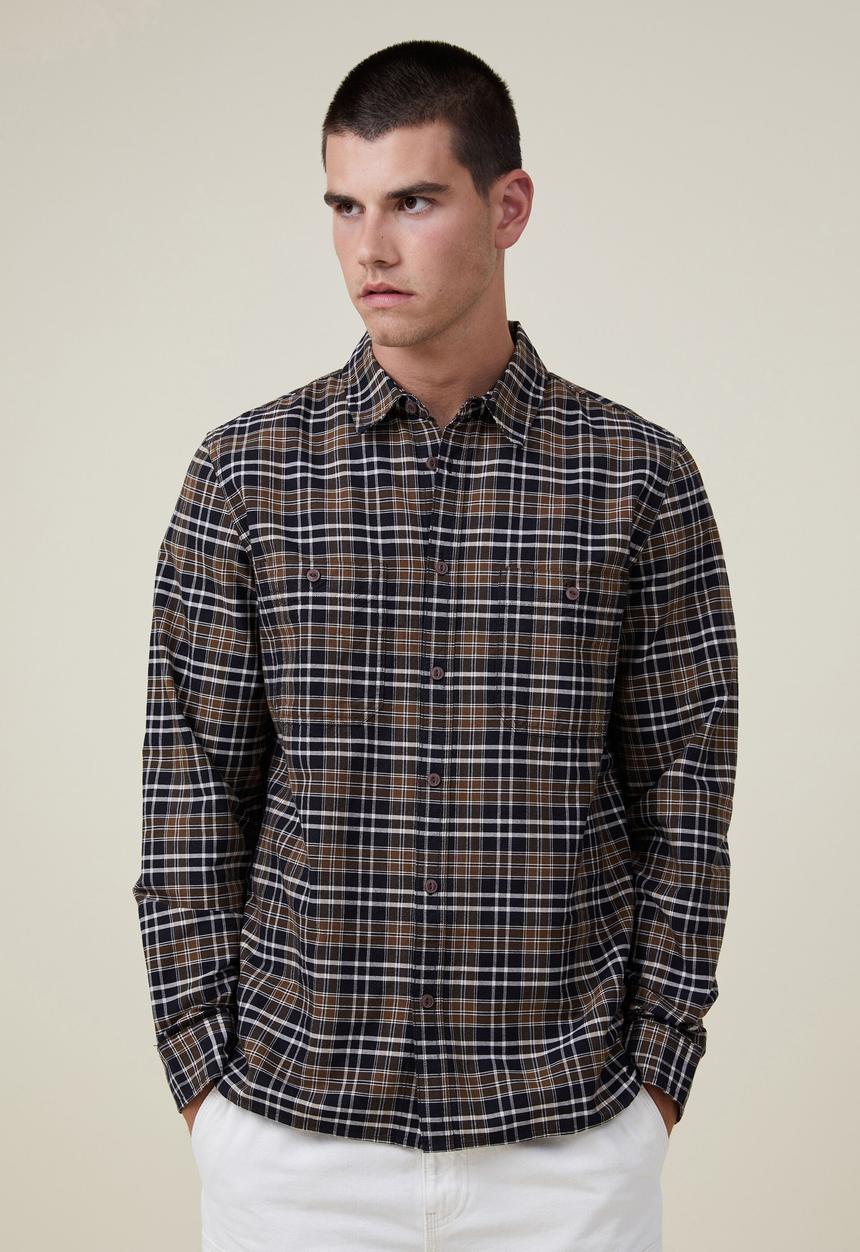 Cotton On - Brooklyn long sleeve shirt - black oxford check