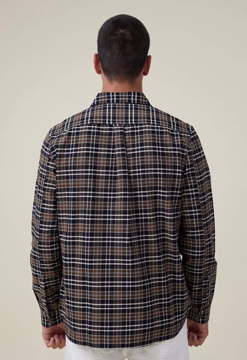 Cotton On - Brooklyn long sleeve shirt - black oxford check