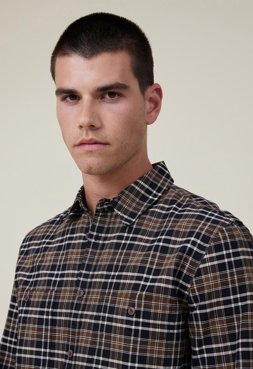 Cotton On - Brooklyn long sleeve shirt - black oxford check