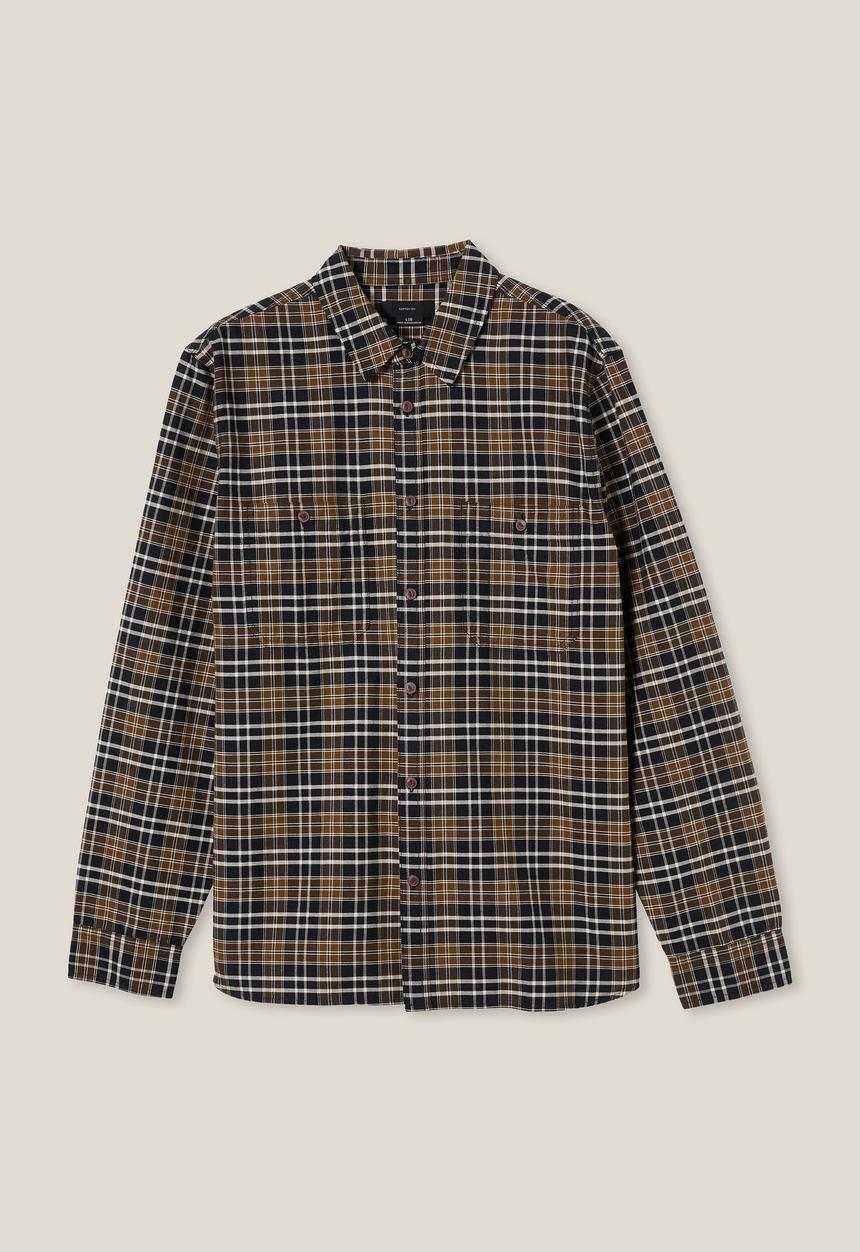 Cotton On - Brooklyn long sleeve shirt - black oxford check