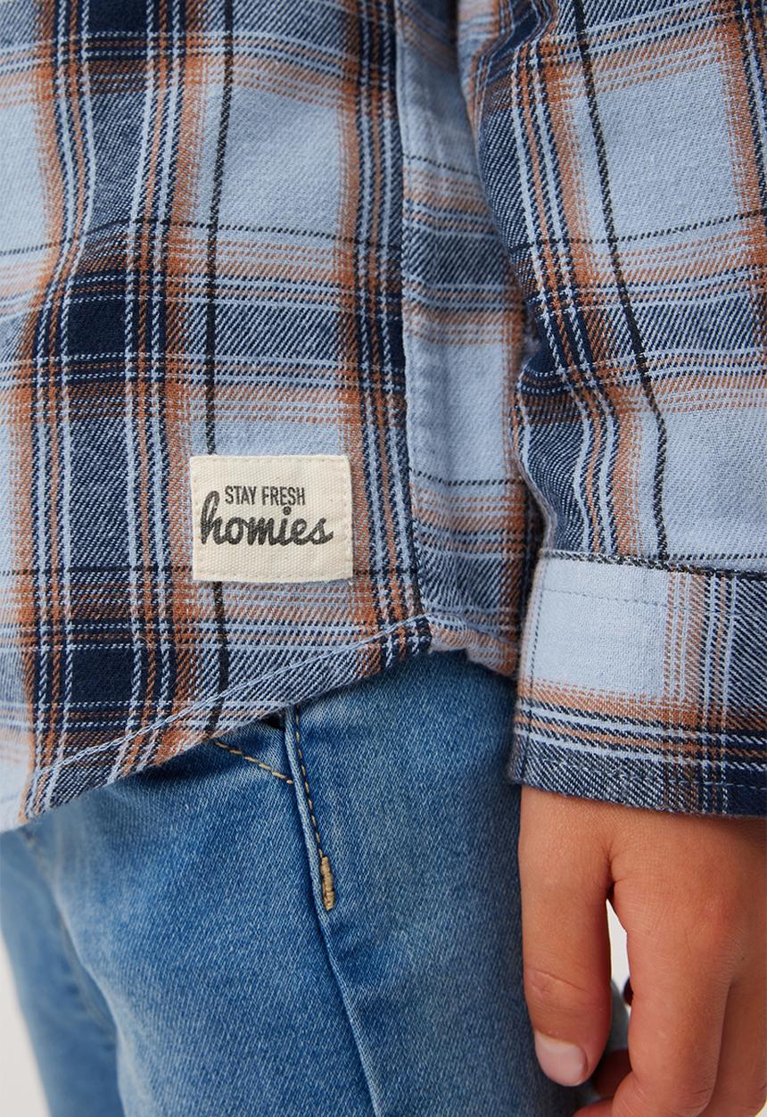 Cotton On - Rugged long sleeve shirt - dusty blue/vintage navy plaid