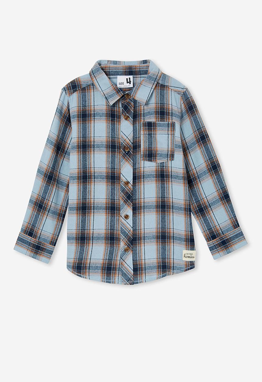 Cotton On - Rugged long sleeve shirt - dusty blue/vintage navy plaid