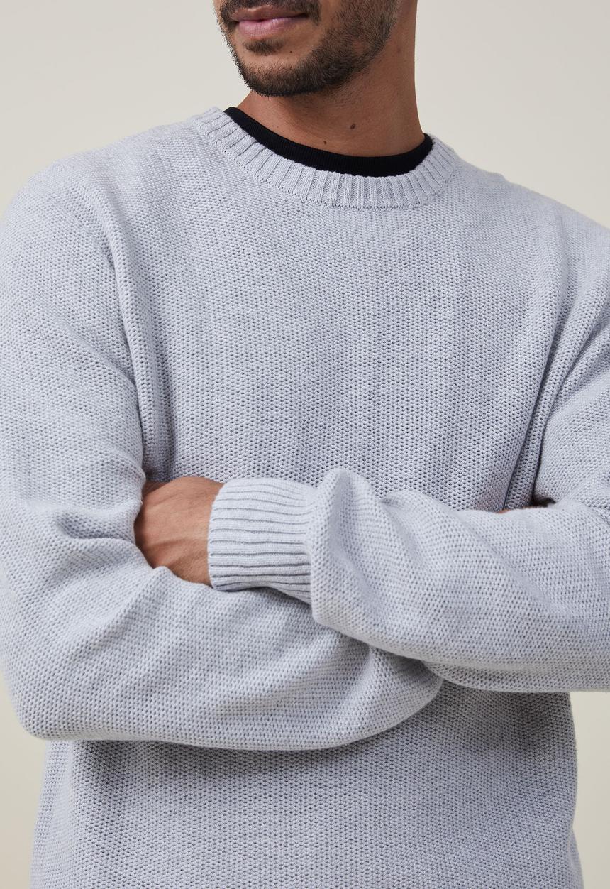 Cotton On - Crew knit - light grey marle waffle