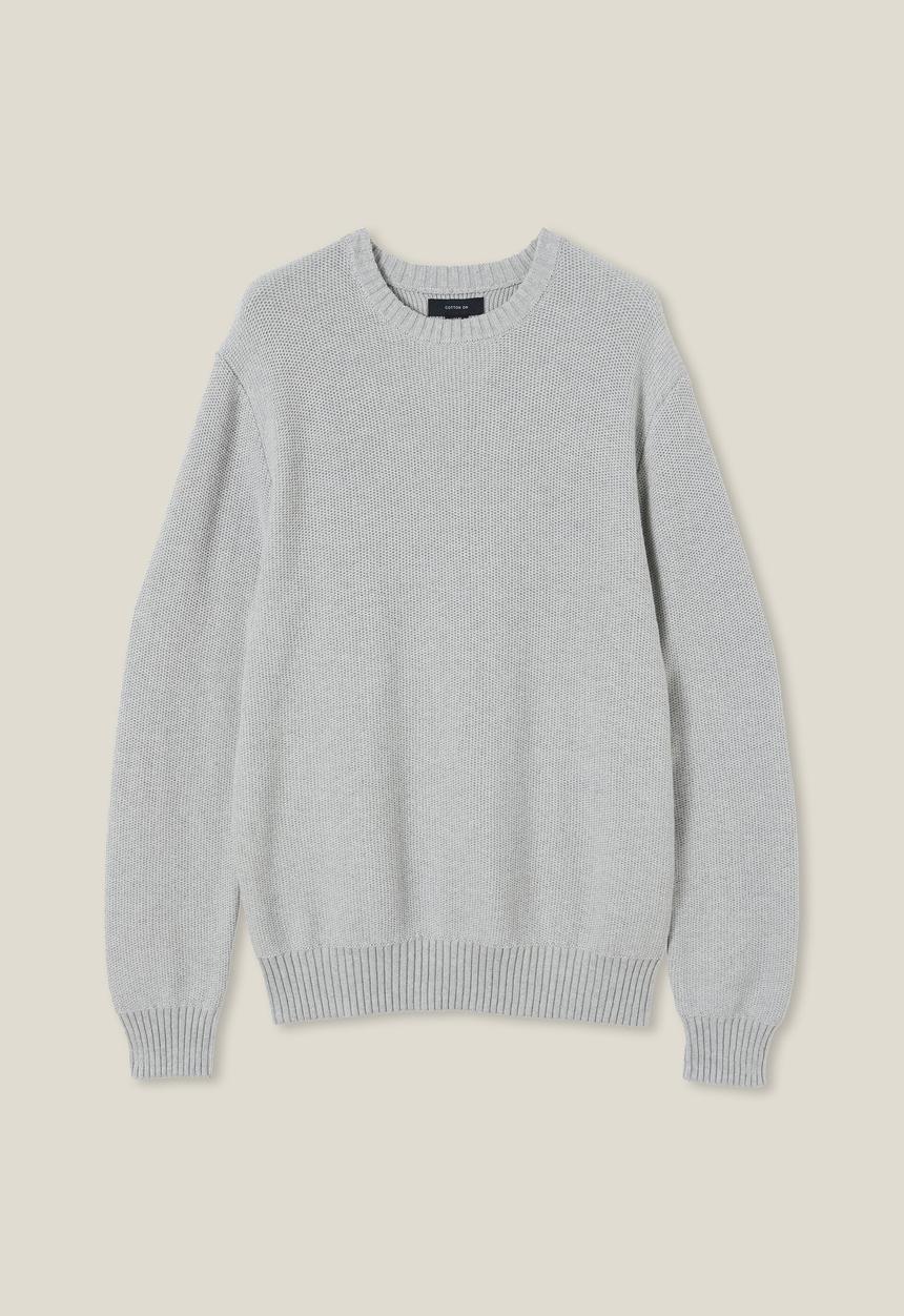 Cotton On - Crew knit - light grey marle waffle