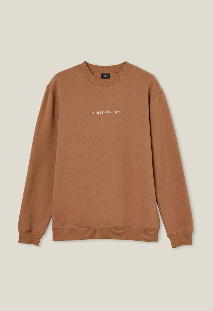 Cotton On - Graphic crew fleece - burnt almond/continuation