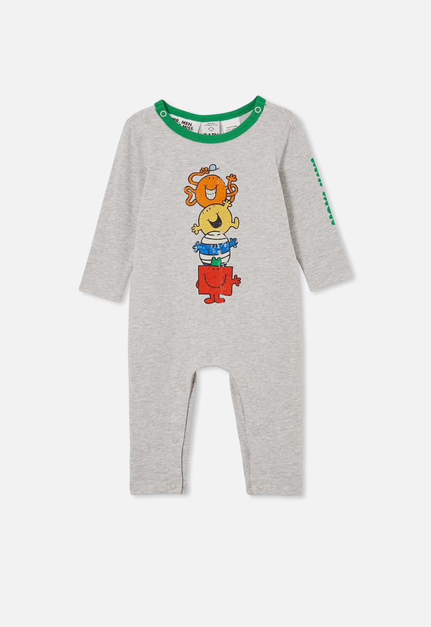 Cotton On - The long sleeve ringer romper - lcn mrm cloud marle/mr. men stacks