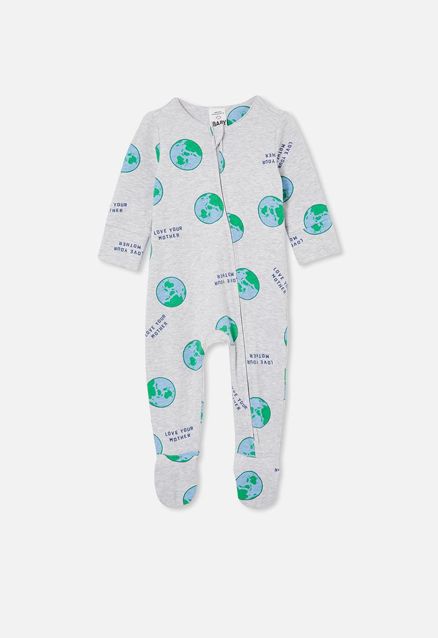 Cotton On - The long sleeve zip romper - cloud marle/love mama earth